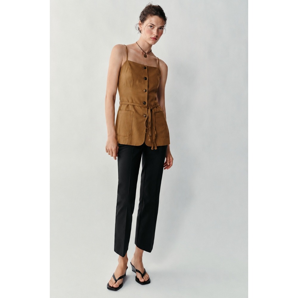 Zara Linen Blend Button Front‎ Waistcoat Top